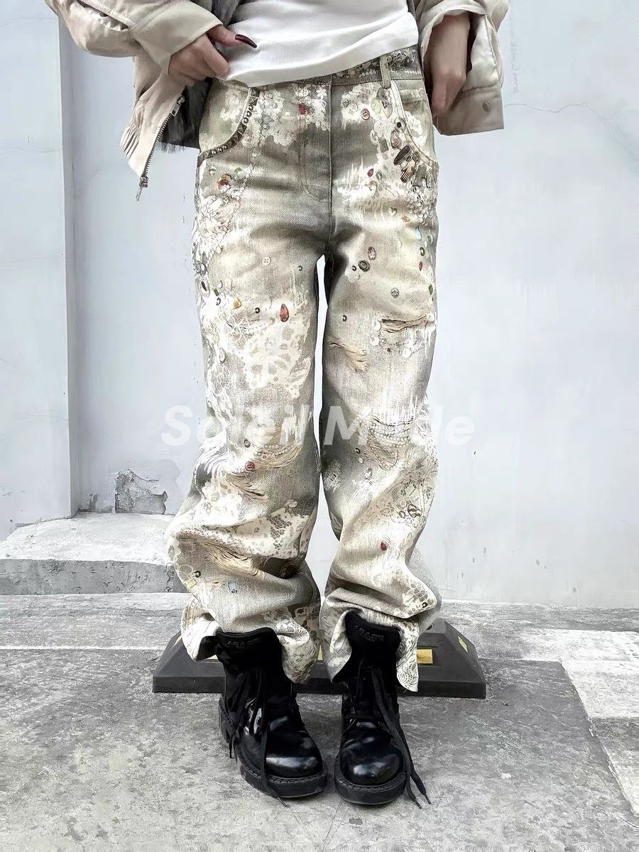 国内で当店のみ DND4DES ジーンズ ルーズ DND4DES Faychui ルーズデニムパンツ プリント y2k - メルカリ