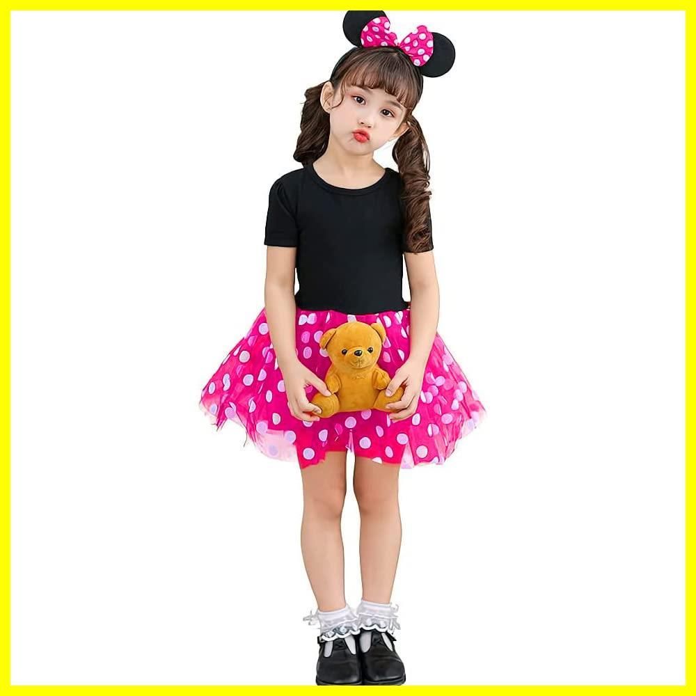 [MUXIU] ミニー 女の子 ハロウィン ミニーちゃん 仮装 子供 可愛い 人気 ドット柄 ワンピース コスプレ キッズ 半袖 パーティー イベント 演出服 レッド カチューシャ 2点セット