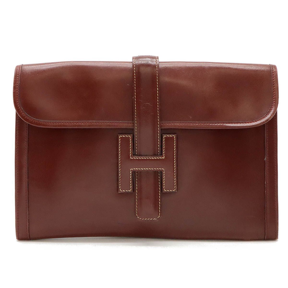 HERMES エルメス クラッチバッグ ロゴ レザー ブラウン HERMES  