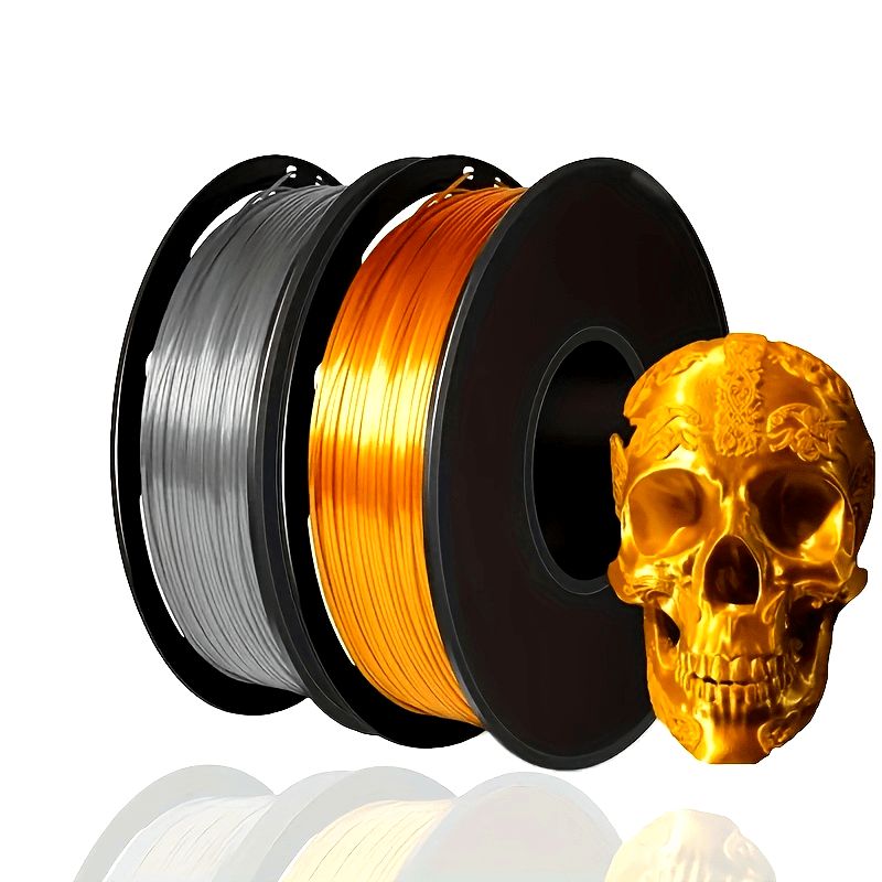 3Dプリンター用シャイニーデュアルカラーPLAフィラメントセット、1.75mmノズル、250g x2スプール、ゴールド/シルバーフィラメント