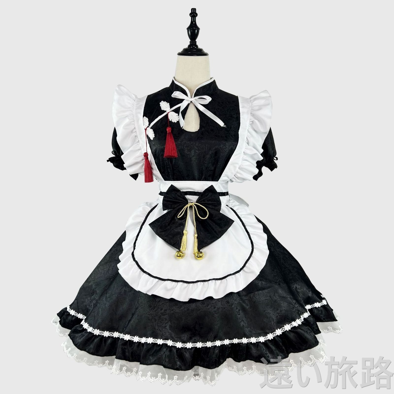 ??【新作オリジナル】?? 中国風ロリータワンピース ?メイド服風デザイン? ?? 黒×白カラー ?? 提花（ジャカード）生地使用 ??漢服風×チャイナドレス風 コスプレ衣装 撮影 / イベント / パーティ