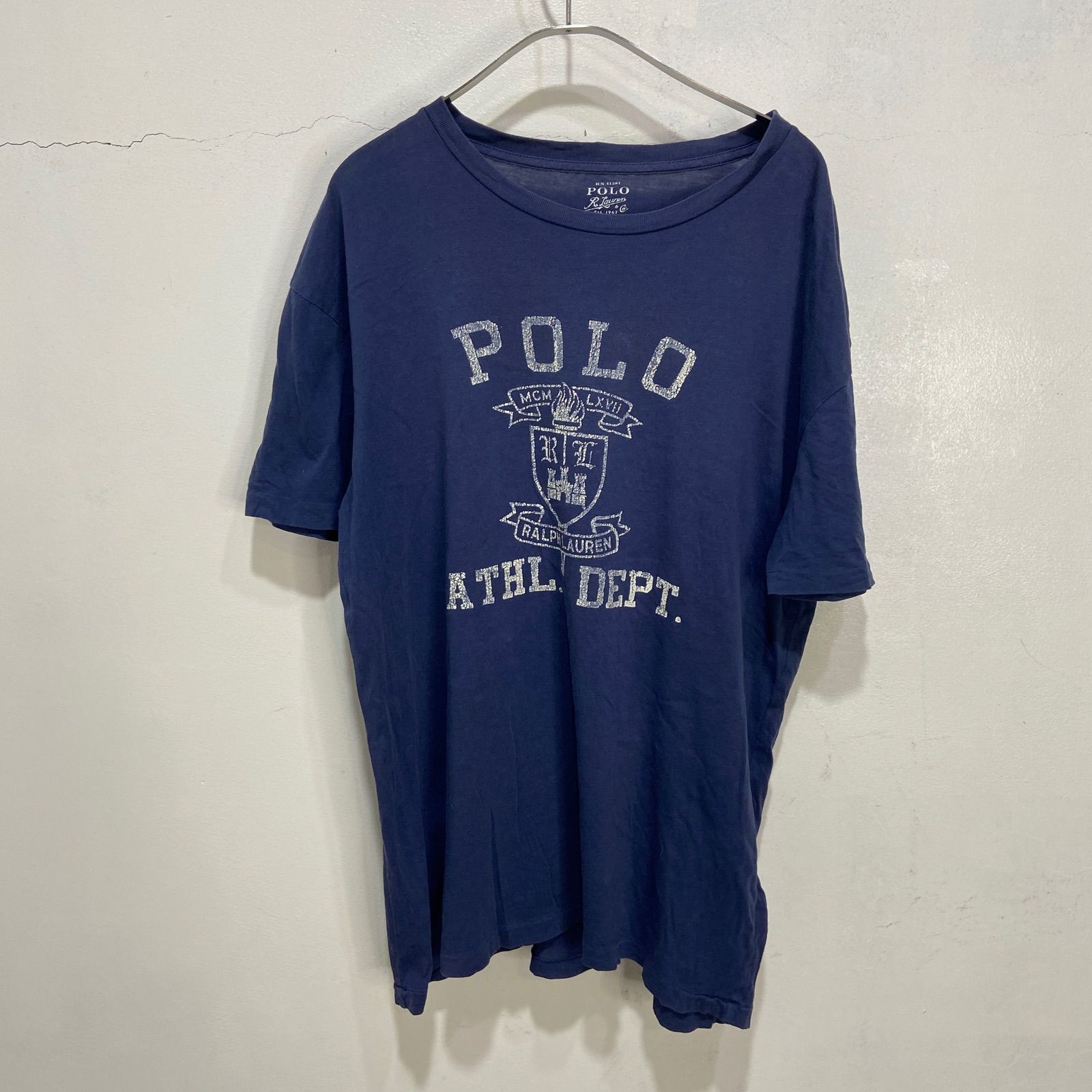 POLO RALPHLAURENラルフローレンプリントTシャツカレッジモチーフ半袖ネイビーMB24M