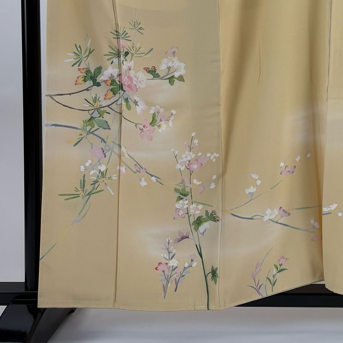 訪問着 身丈157cm 裄丈65cm M 袷 落款 枝花 ぼかし ベージュ 正絹