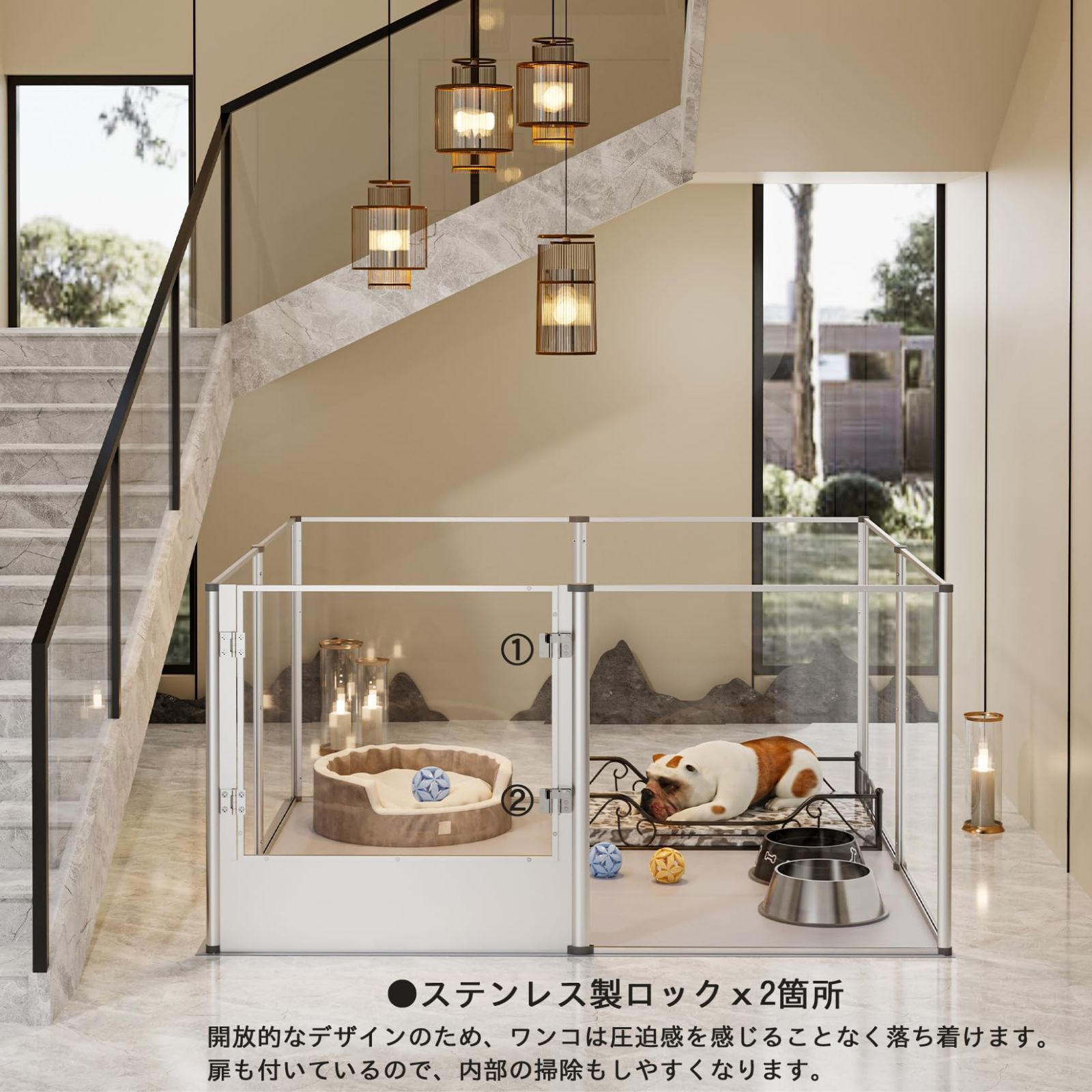 アクリル製ペットケージ　インスタ映え　おしゃれ まるでおしゃれなインテリア「アクリル 犬用 ペットサークル