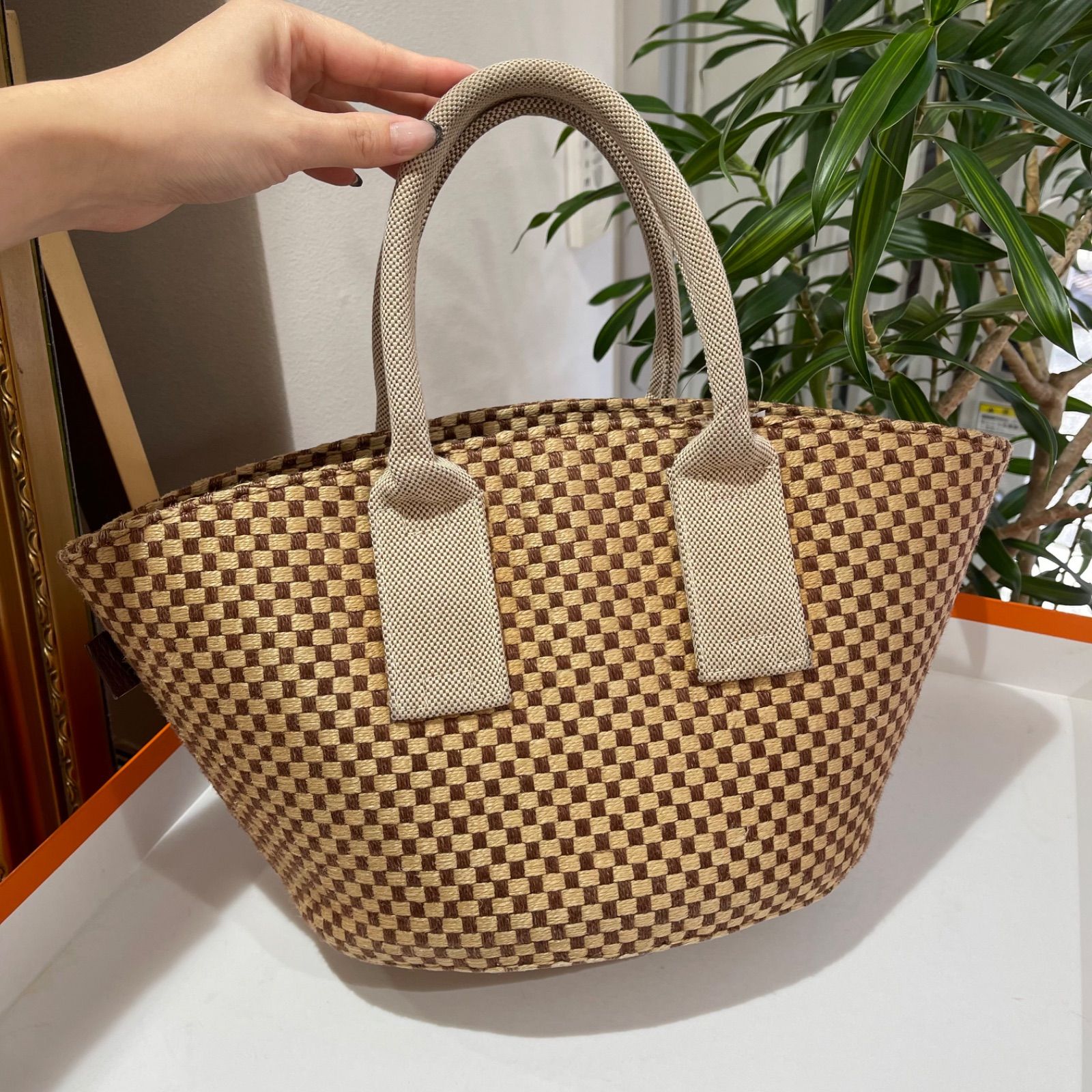 【ABランク】HERMES エルメス パニエ・ド・プラージュPM トートバッグ キャンバス ブラック シルバー金具 レディース【ISEYA】オープン開閉式ポーチ