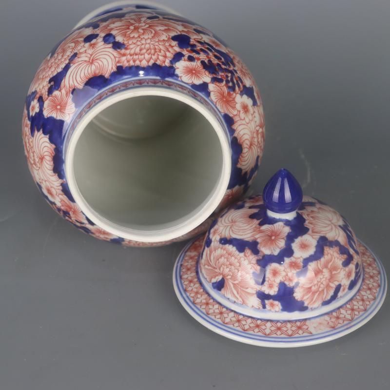 青釉裏紅万紋将軍壺 景徳鎮 陶磁器 装飾品 現代工芸品 美術品 置物 青釉裏紅万紋将軍壺 景徳鎮 陶磁器 装飾品 現代工芸品 美術品