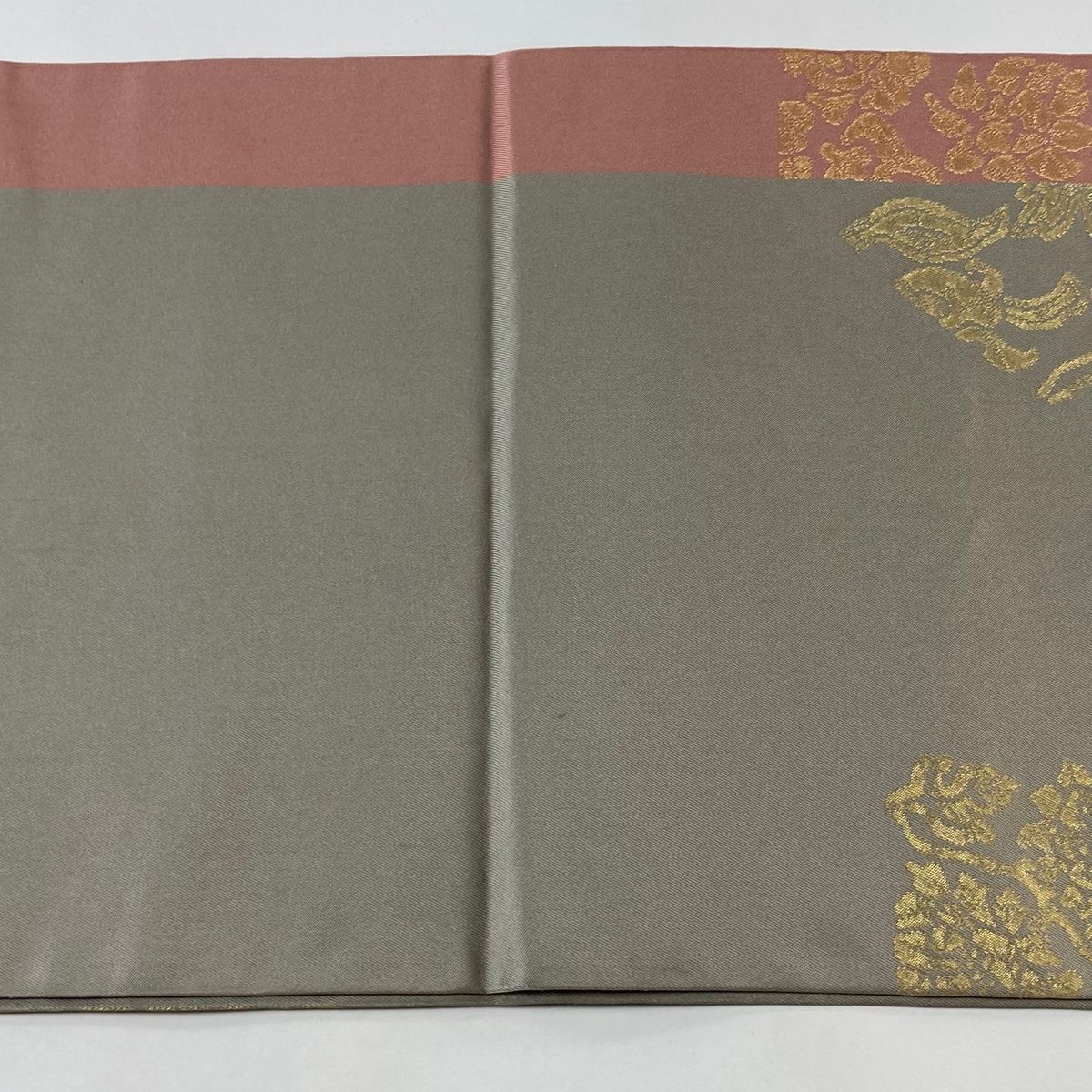 O0699 美品 逸品 希少 洛風林 正絹 本袋帯 袋帯 美品 逸品 洛風林 落款 草花 更紗 箔 灰色 六通 正絹