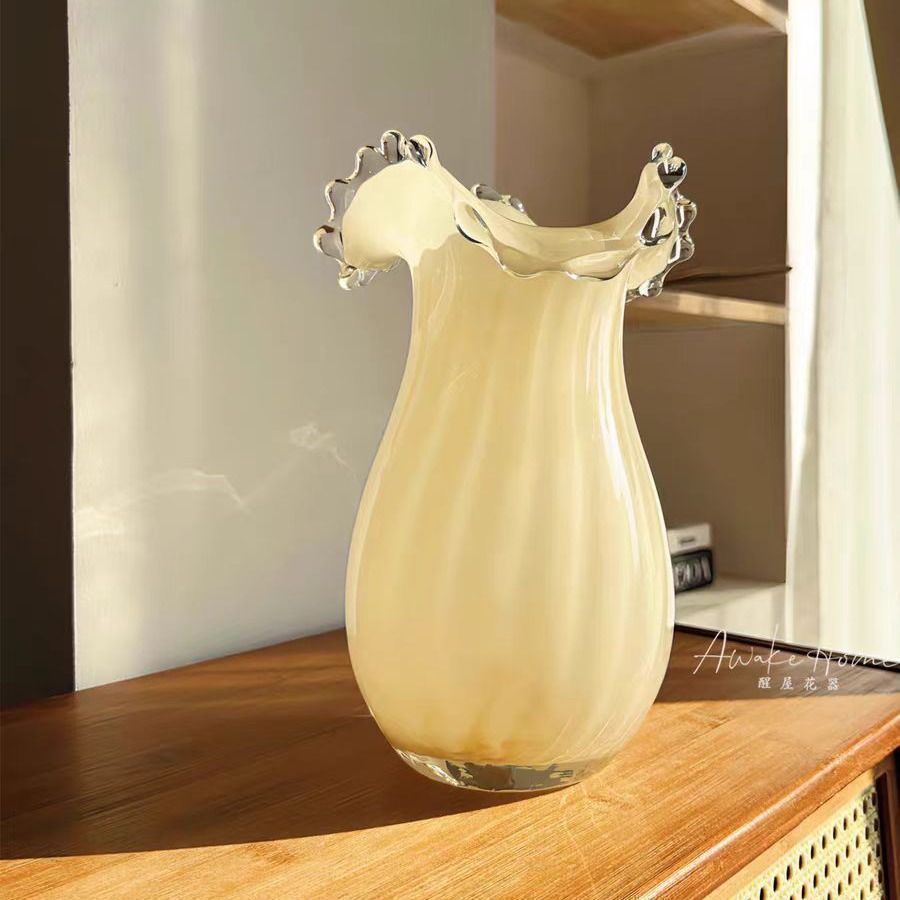 花瓶 おしゃれ イエロー 水がはじいたような挿し口 芸術 モダン 手作り