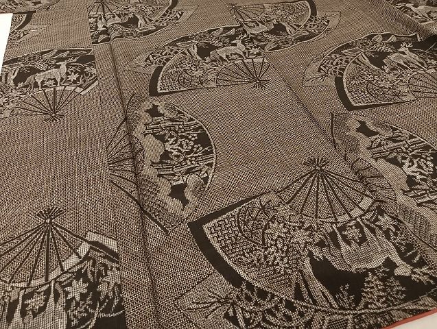 平和屋着物●本場大島紬　割込絣　舞扇　鹿　松竹梅　正絹　逸品　AAAU4288np 平和屋着物○本場大島紬 割込絣 舞扇 鹿 松竹梅 正絹 逸品 AAAU4288np