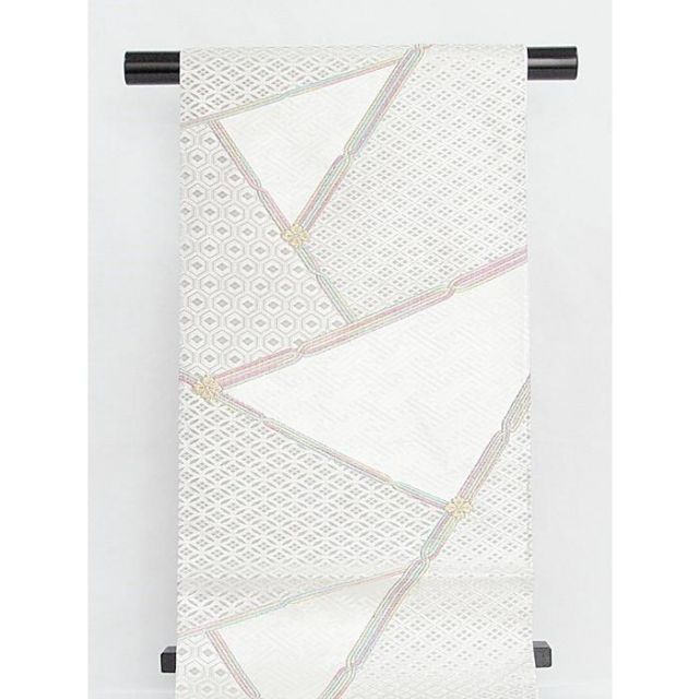 未使用】【錦 袋帯】虹裂取りに小紋柄☆シルバー【超美品】お薦めです  