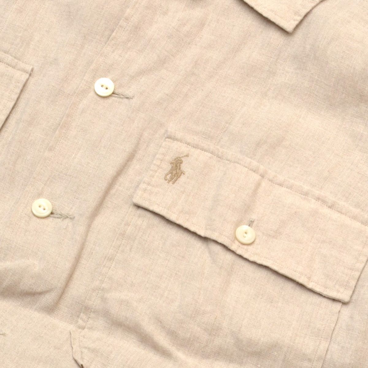 タグ付き未使用◇ポロラルフローレン 現行 オープンシャツ ベージュ 刺繍ロゴ POLO RALPH LAUREN ポロラルフローレン リネン オープンカラー