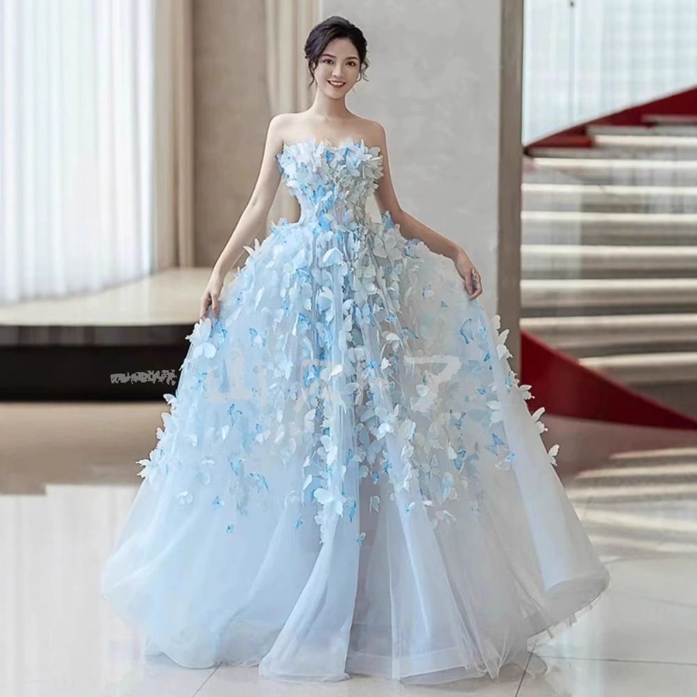 フラワー チューブトップ ドレスタイプ 感 法式デザイン 結婚式 司会 成人式 芸能試験用