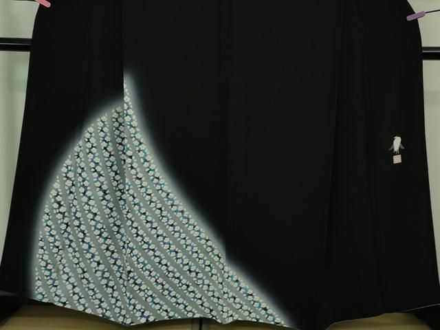 平和屋本店□極上 東京友禅 菅有鬼一 訪問着 舞花文 黒地 暈し染め