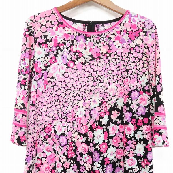  snc レオナール LEONARD チュニック 五分袖 黒 ピンク系 紫系 花柄 バックジップ レディース 972001 五分袖 七分袖 チュニック