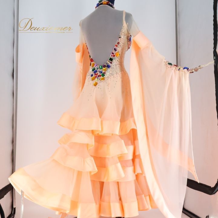 【社交ダンス衣装】ピンク ワンピース ドレス 花柄 フロート レース フリル Amazon.co.jp: [RIKOUZY] 上品 社交ダンスドレス 指ゴム付き