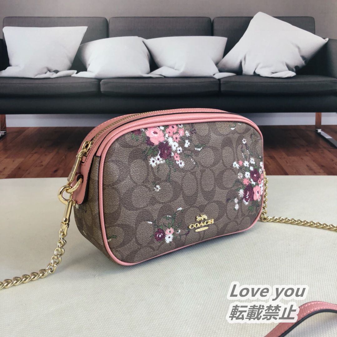 COACH コーチバッグ F29732 花柄 ショルダーバッグ チェーンバッグ シグネチャー アウトレット品 ブラウン×ピンク