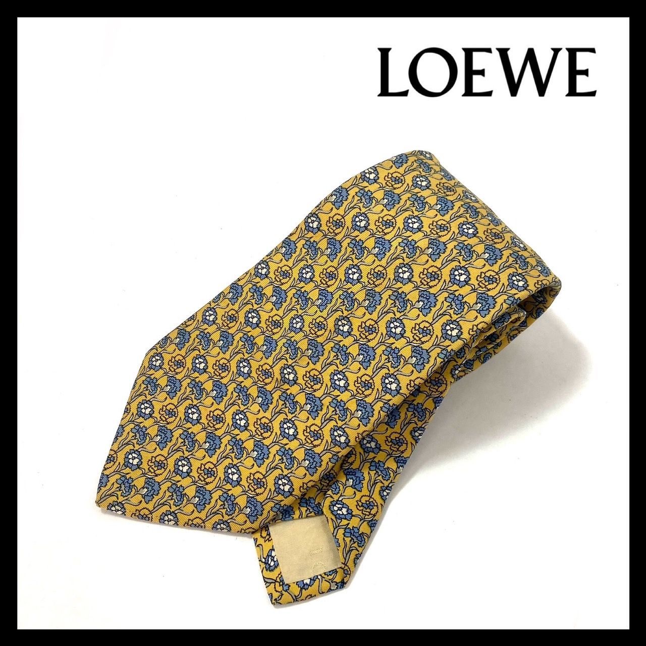 【新品タグ付き✨】ロエベ ネクタイ イエロー 花柄 総柄 アナグラム シルク SJ3【LOEWE】ネクタイ SILK/シルク 100% イエロー/黄色 ブルー
