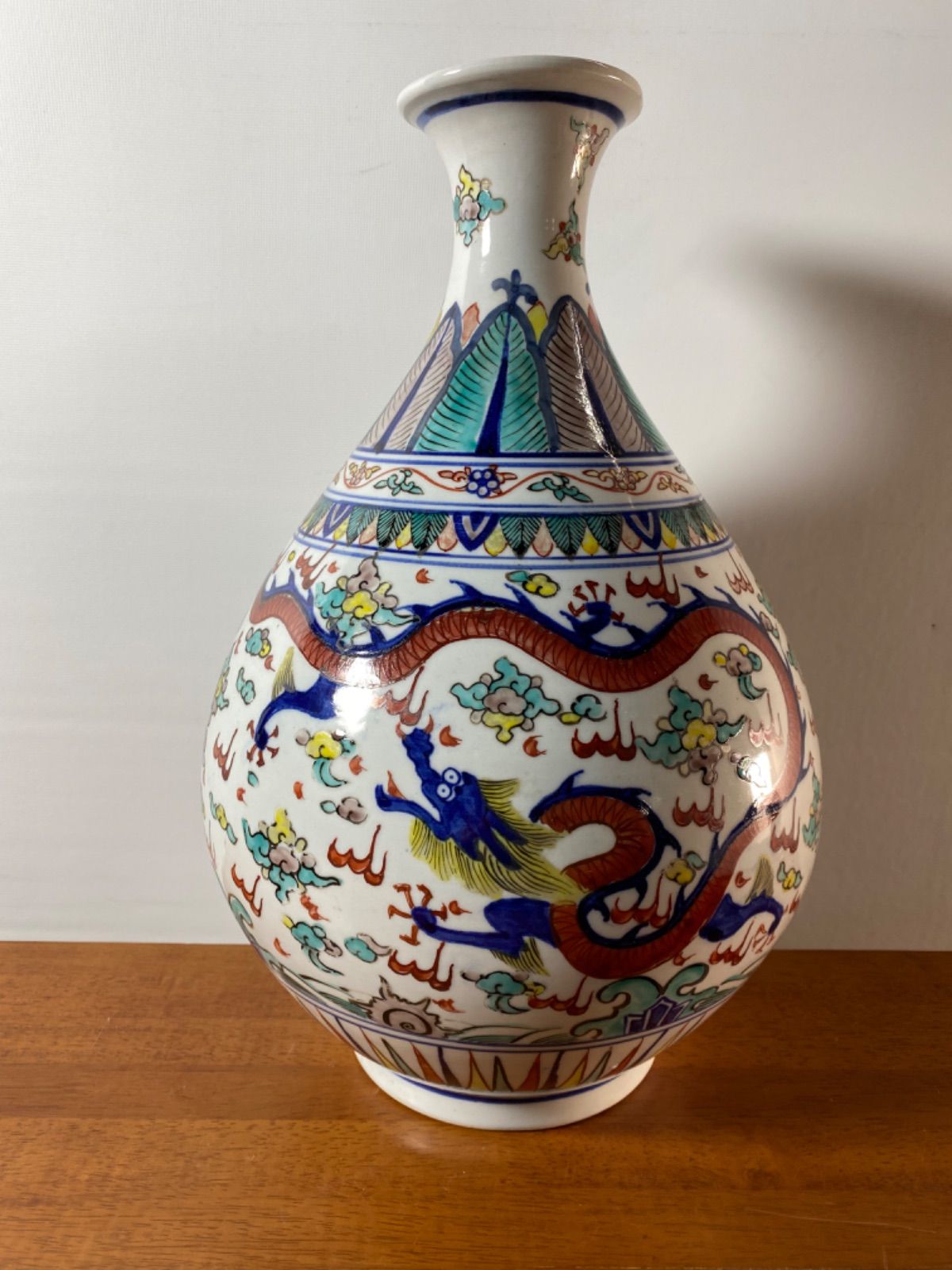 古美術 五彩龍鳳呈祥赤絵玉壺春瓶 九谷 萬暦 時代品 美品 古九谷 大明