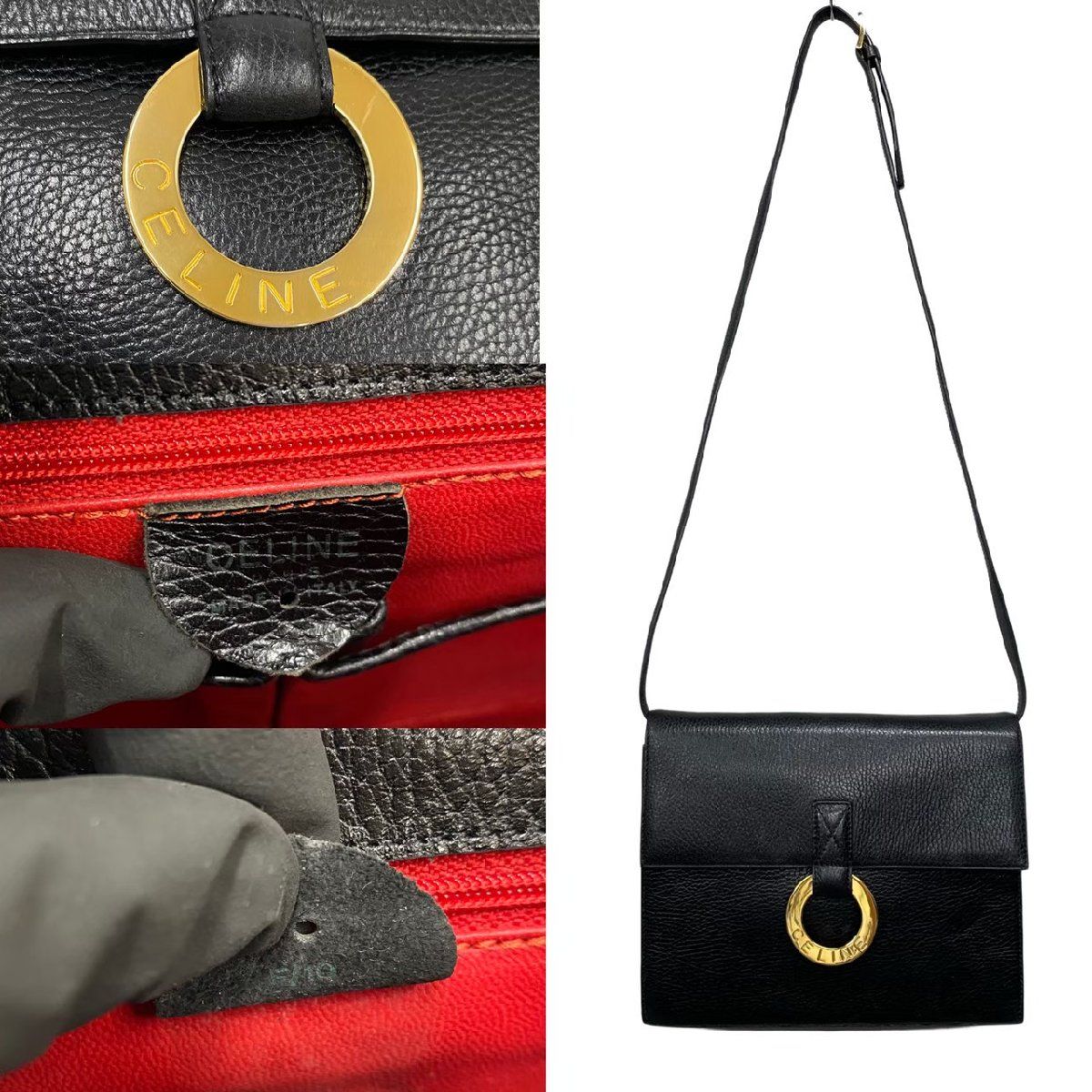 美品 CELINE セリーヌ サークルロゴ ショルダーバッグ レザー レッド 美品 CELINE セリーヌ サークルロゴ ショルダーバッグ レザー レッド