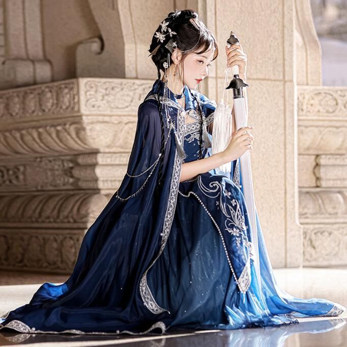 漢服 コスプレ衣裳 キャミソール ロング丈 マント 星空元素 中華風ドレス 漢風 コスプレ衣装 中国古代 変身仮装 コスチューム 改良版漢服