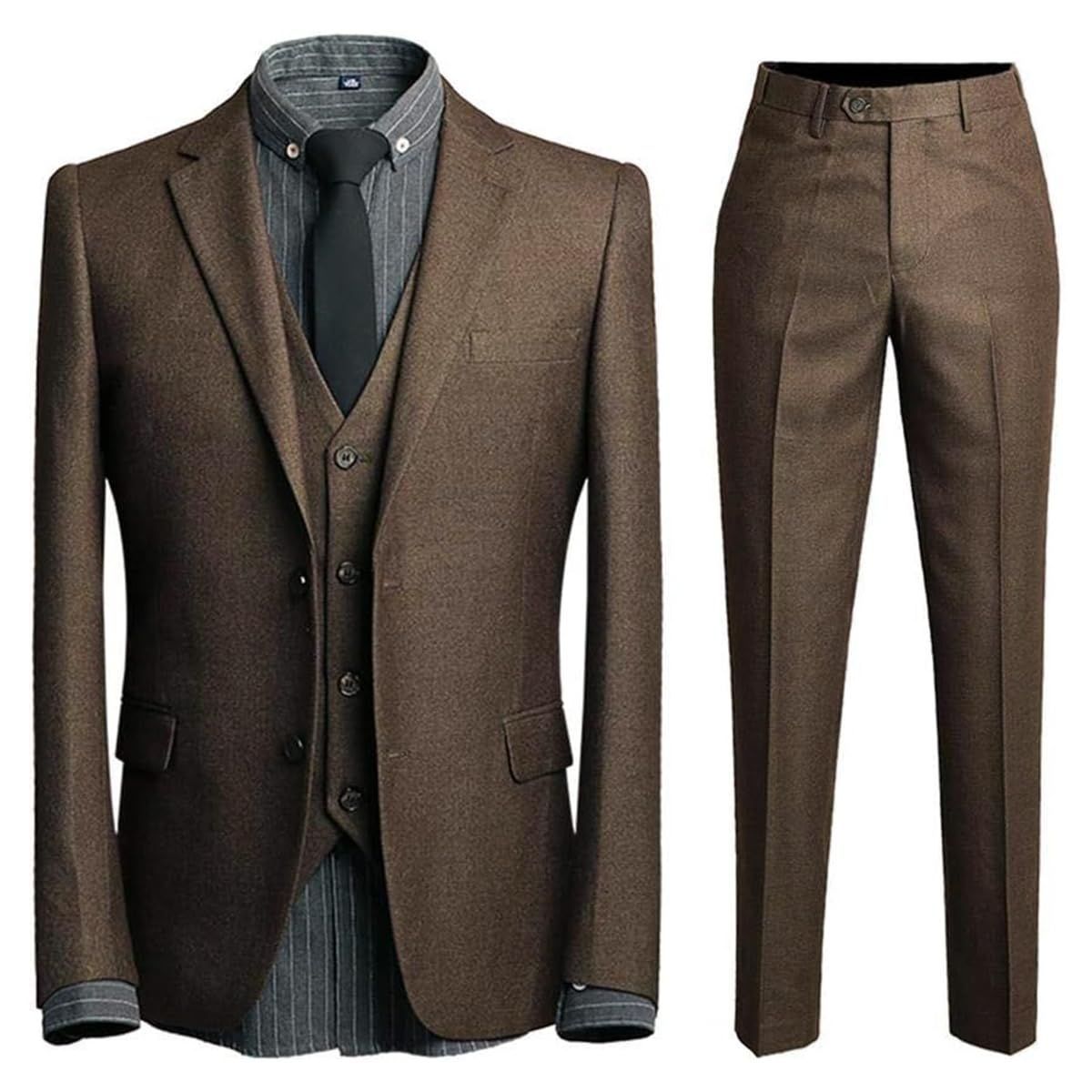 3XL_36-ブロンズ [YFFUSHI] スーツ メンス スリーピース チェック S 