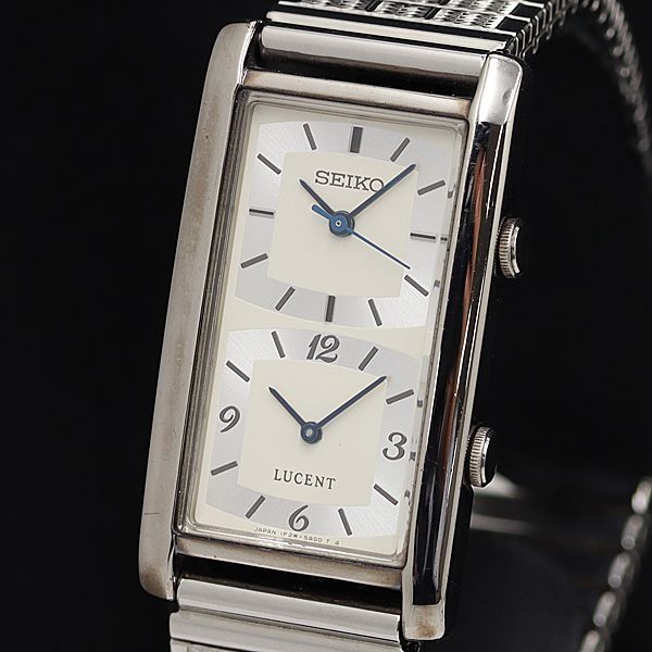 稼動 良品 セイコー ルーセント 1F2W-5A00 QZ デュアルタイム シルバー