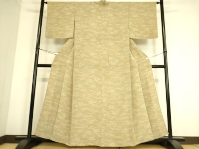 平和屋着物▽上質な小紋 単衣 型染め 草花文 鬼しぼ縮緬 正絹 逸品