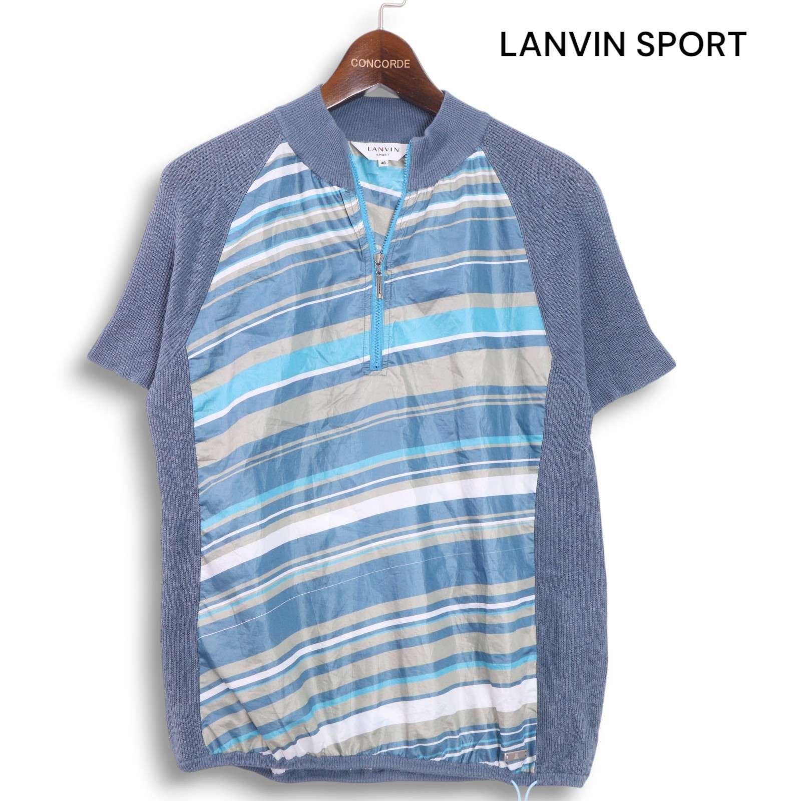 ●ランバン　スポール　ゴルフ　ハーフジップシャツ　ニット切り替え　プレートロゴ LANVIN SPORT ランバン スポーツ ゴルフ 春夏☆ ストライプ