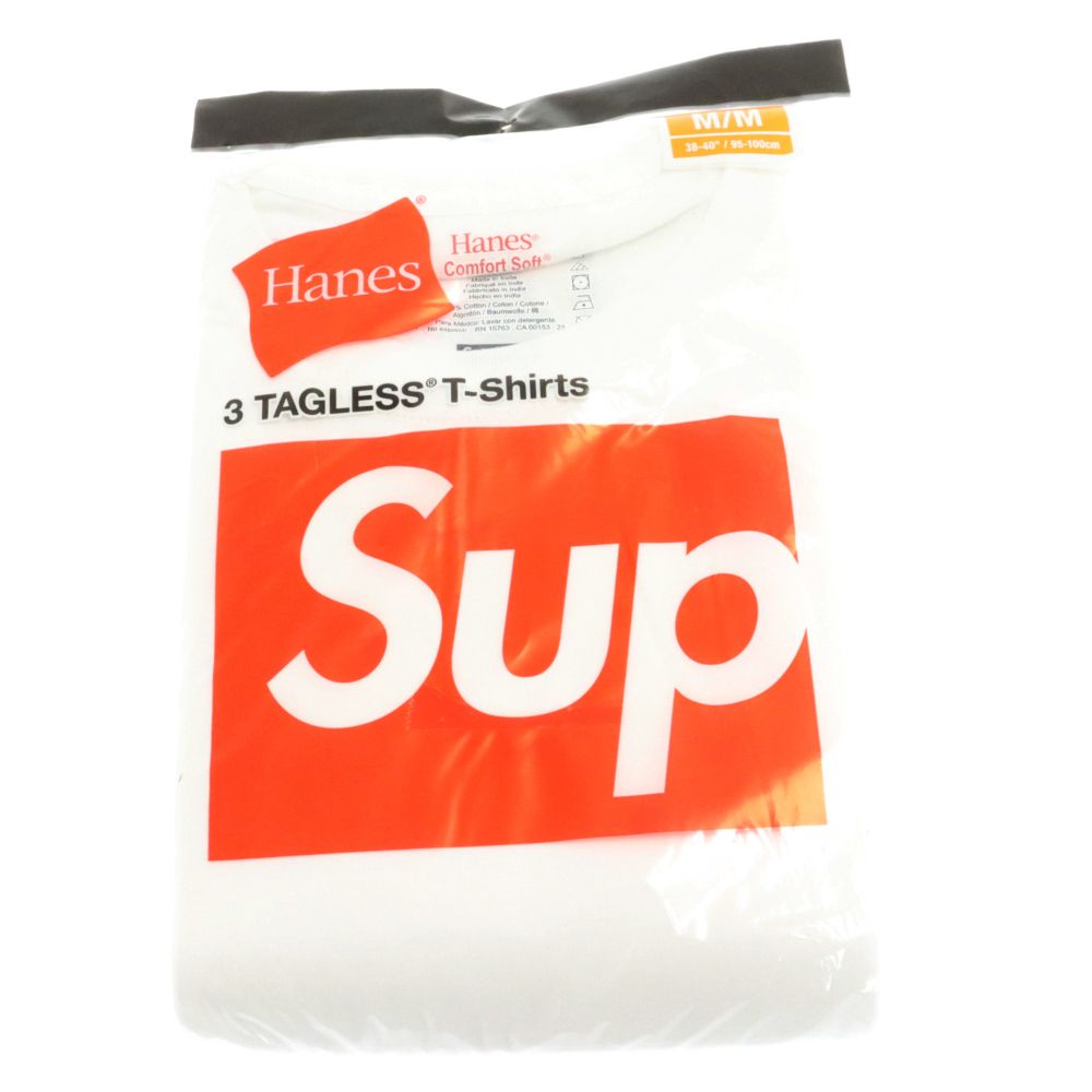 SUPREME (シュプリーム) Hanes ヘインズ スモールBOXロゴ クルーネック半袖Tシャツ 3枚パック Tagless Tees ホワイト