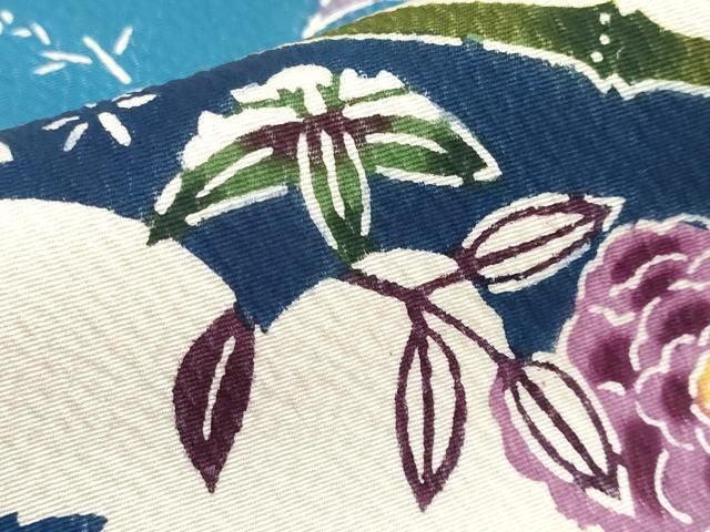 平和屋本店■極上　本場琉球紅型　琉球びんがた　知念紅型研究所　知念貞男　竺仙鑑製　九寸名古屋帯　松竹梅花文　逸品　CYAA3414s5 平和屋本店□極上 本場琉球紅型 琉球びんがた 知念紅型研究所 知念貞男