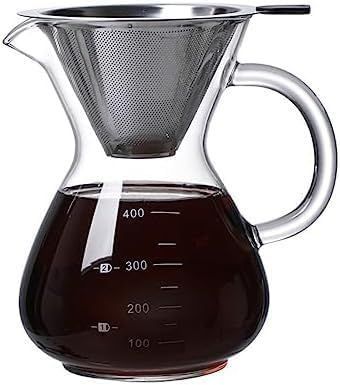 【在庫処分】Lunyong コーヒーサーバー コーヒードリッパー コーヒードリップセット コーヒー ドリッパー 器具 お茶 耐熱ガラス 透明 目盛り付き ステンレスフィルター付き ２層メッシュ ハ