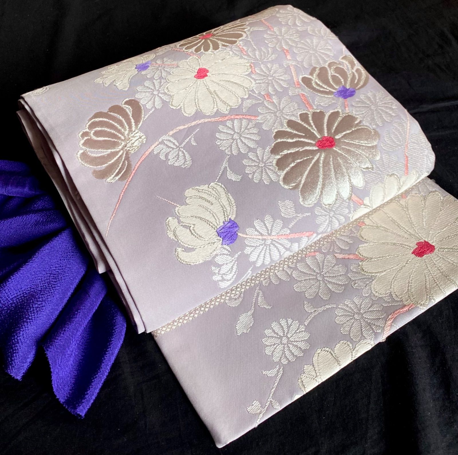 薄紫の野菊の袋帯　SALE  気品　オトナ可愛いい　トール　アンティーク風