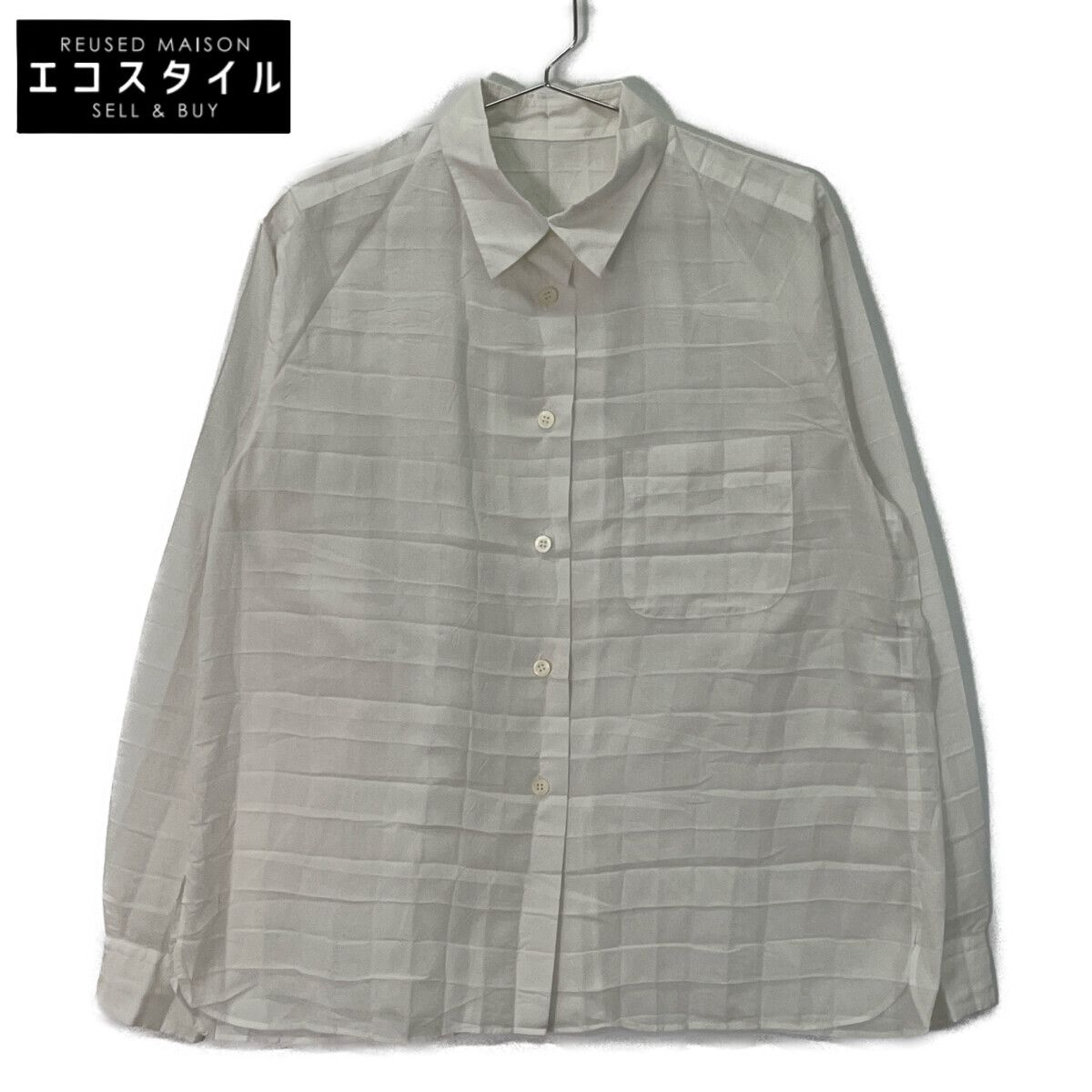 ISSEY MIYAKE イッセイミヤケ IM01-FJ604 ﾎﾜｲﾄ ﾎﾟﾘｴｽﾃﾙ ﾎﾞｰﾀﾞｰﾌﾟﾘｰﾂ ﾌﾛﾝﾄﾎﾟｹｯﾄﾛﾝｸﾞｽﾘｰﾌﾞｼｬﾂ M