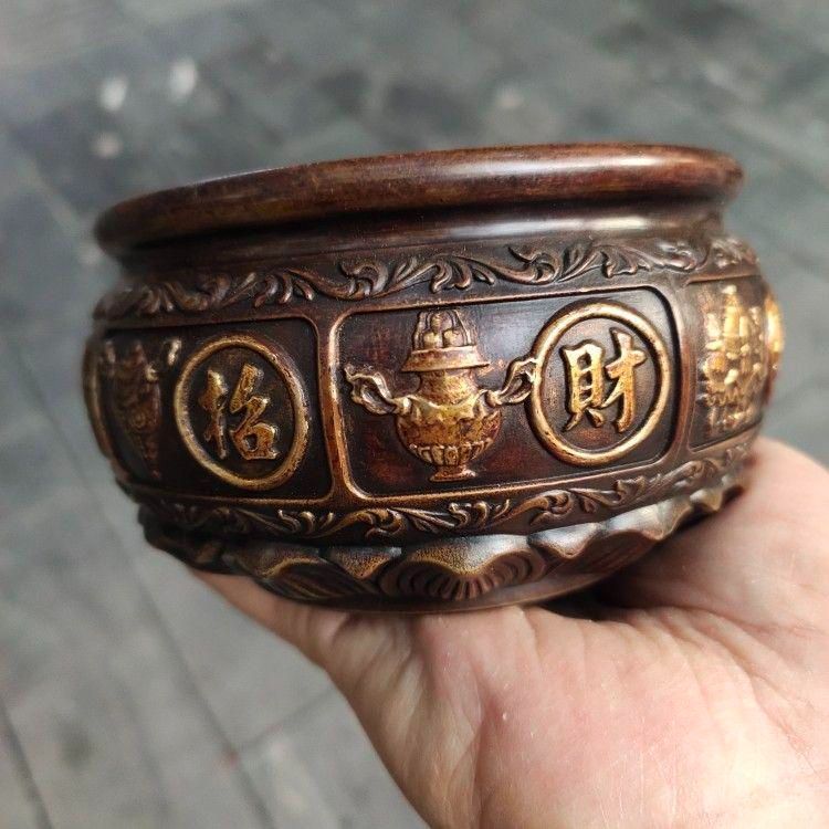 銅器 灰皿 祥雲紋香炉 茶寵 香道具 工芸品 美術品 置物