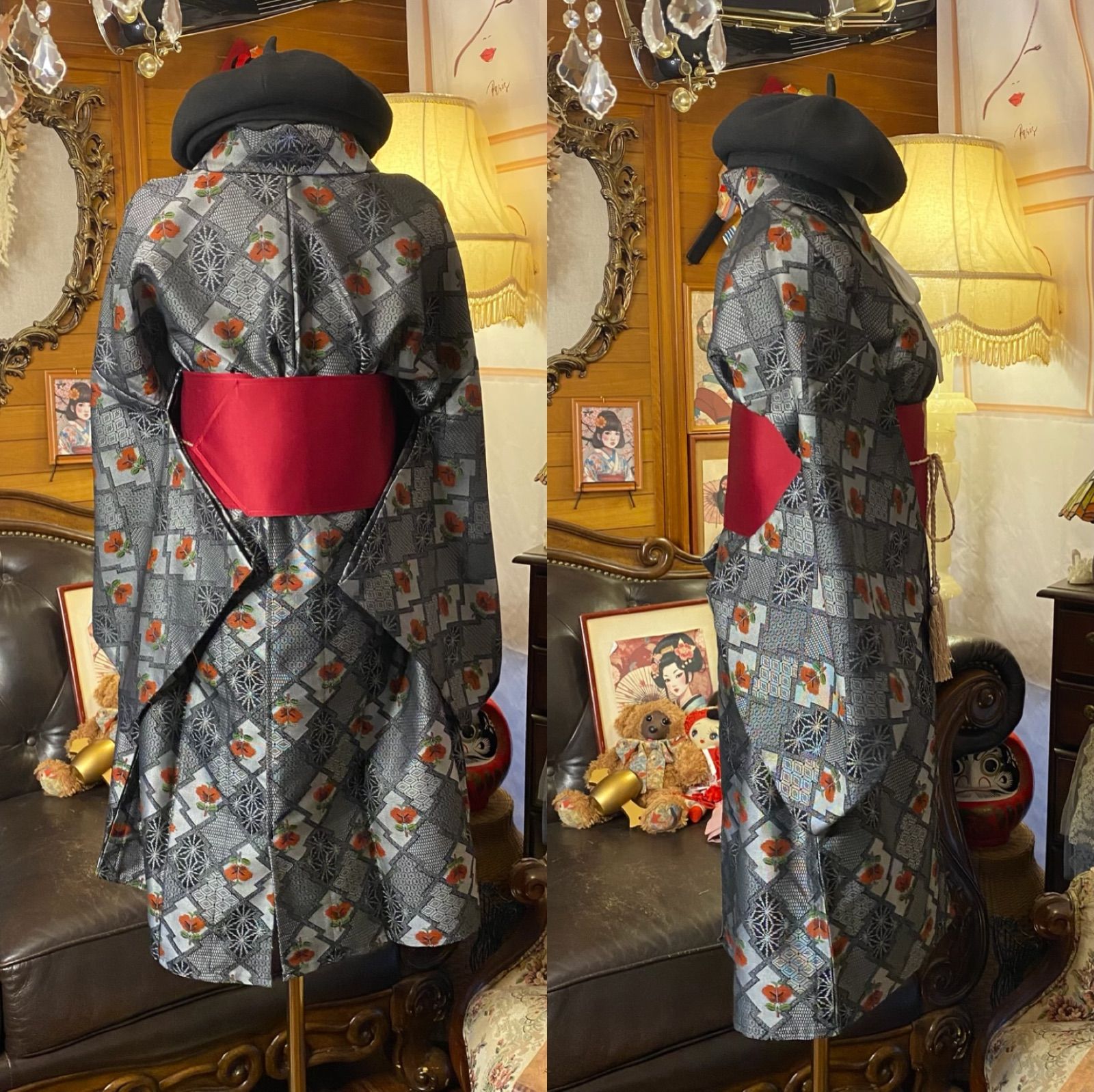 着物リメイクミニミディワンピース アンサンブル