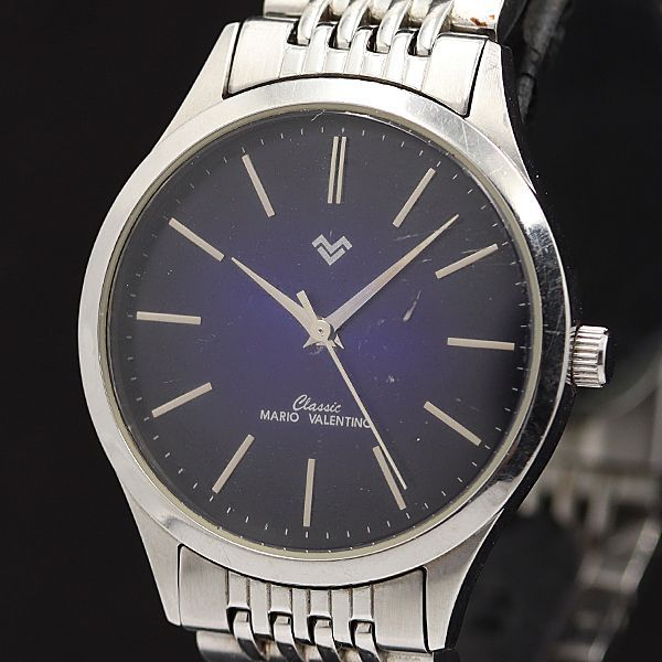 稼働 マリオバレンチノ QZ ブルー文字盤 MV-507 メンズ腕時計 KMR