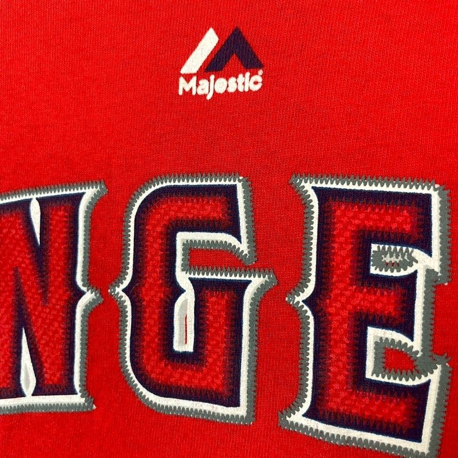 MajesticマジェスティックMLBロサンゼルス・エンゼルスAngels半袖Tシャツ野球ベースボールBASEBALLメジャーリーグチームロゴプリント赤レッド白ホワイト大谷翔平スポーツアメカジストリートvinta