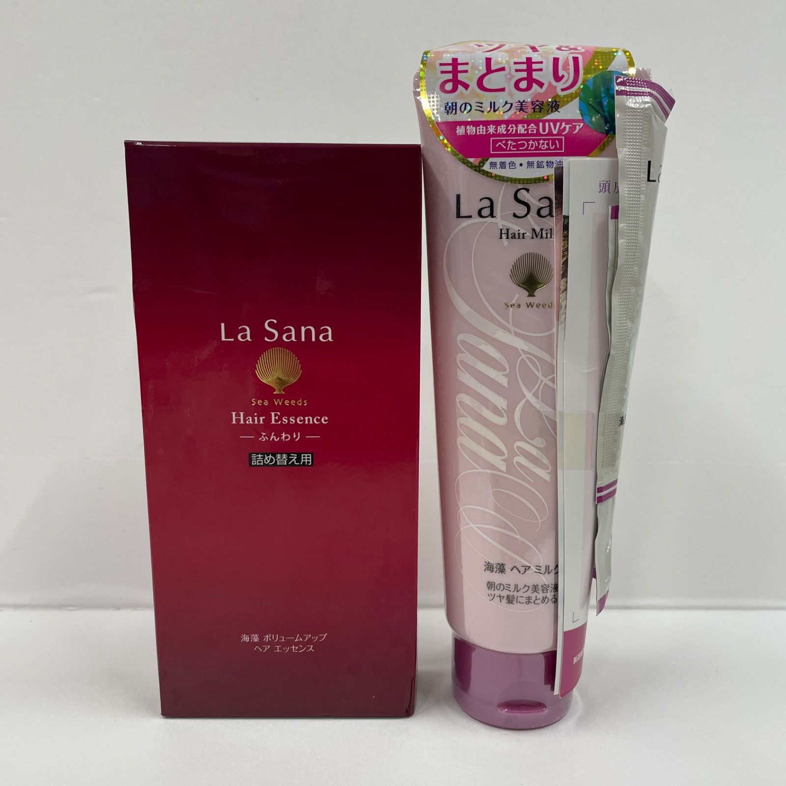 【人気，HOT】 V552 LaSana ラサーナ 海藻 ヘア ミルク モーニング リペア  120g、ボリュームアップ へア エッセンス 詰め替え用 70ml 計2点セット トリートメント