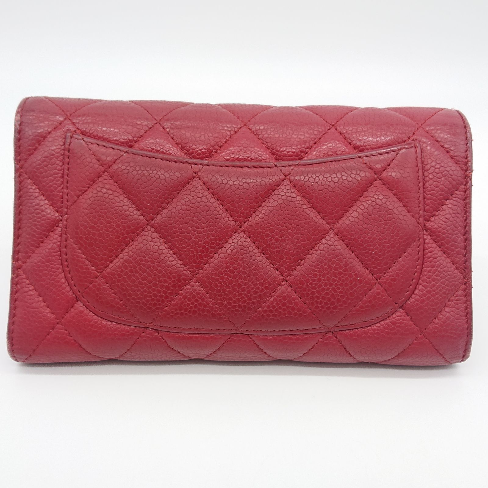 CHANEL シャネル マトラッセ キャビアスキン三つ折り財布 レッド