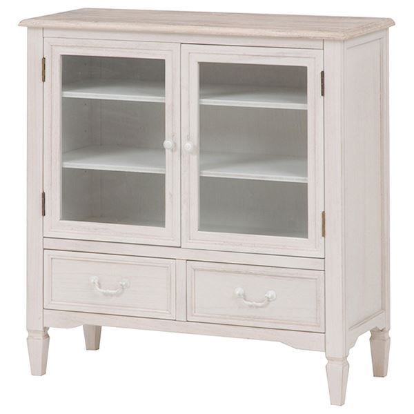 キャビネット 収納棚 幅80cm ホワイト 木製 引き出し収納 脚付き 扉収納 アンティーク調 ブロカントシリーズ リビング 代引不可