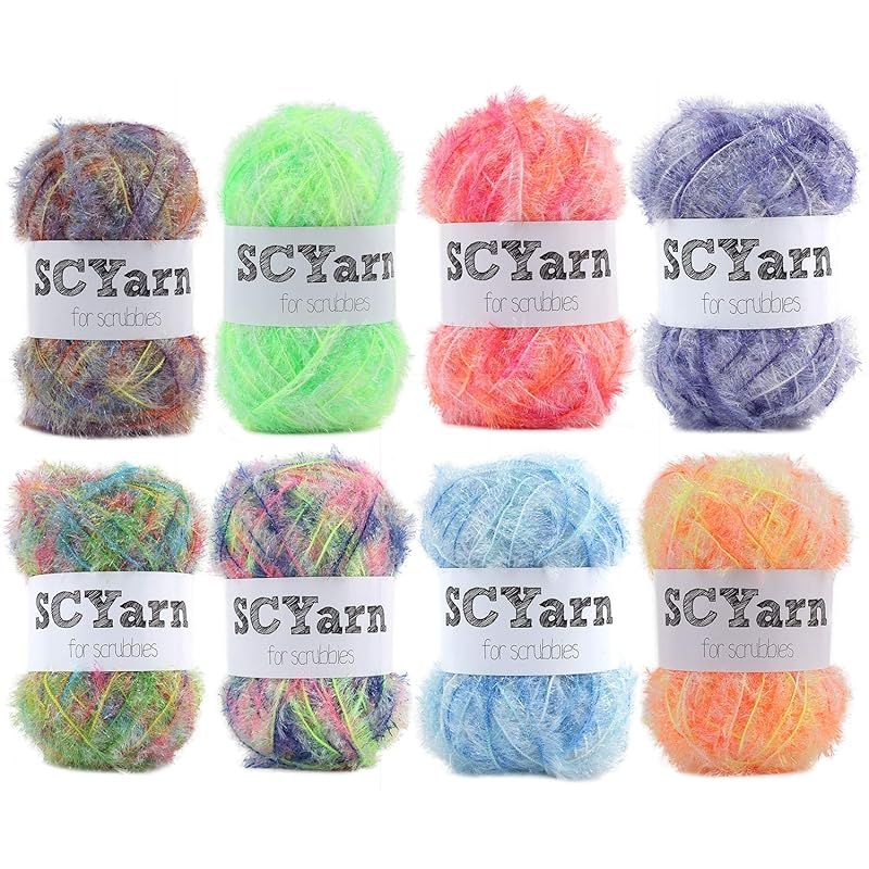 スクラビー用SCYarn 8 Skeins スクラビングヤーン マルチカラー 100%ポリエステル ディッシュスクラバー かぎ針編みと編み物プロジェクト用 - クラフトキット(プリント)