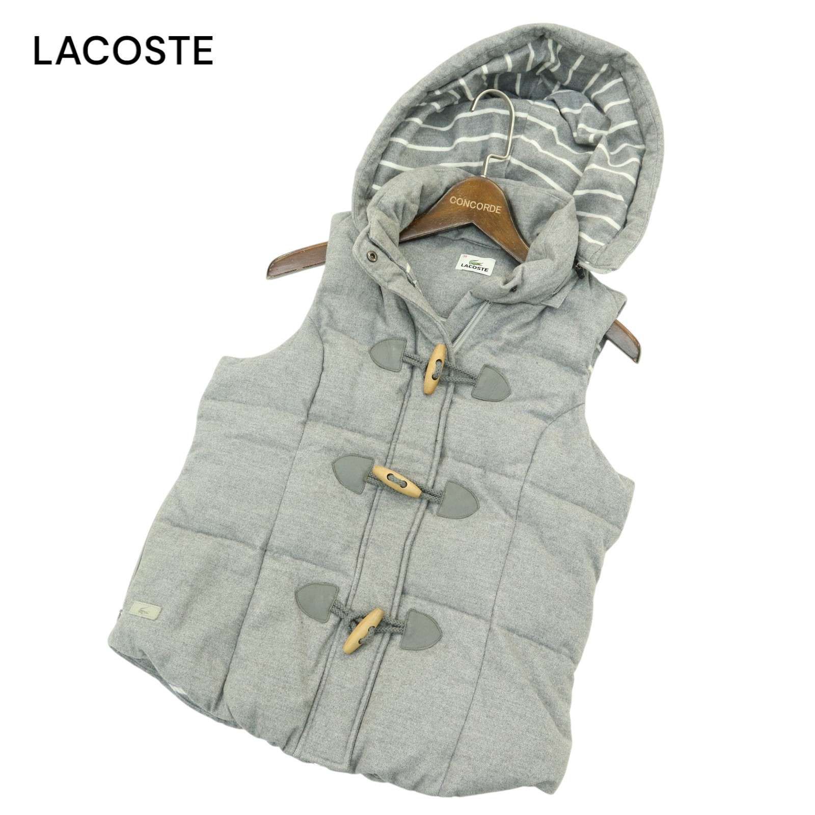 LACOSTE ラコステ 秋冬☆ フード裏ボーダー ダッフル ダウン ベスト Sz 