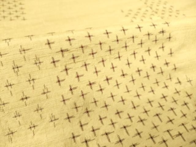 平和屋着物▽越後小絣 紬 単衣 十字絣 根啓織物 反端付き 正絹 逸品