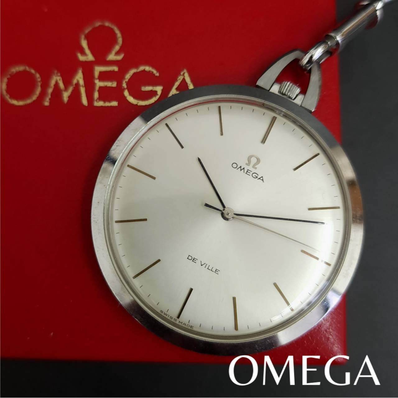 OMEGA オメガ DE VILLE デビル 懐中時計 手巻き 稼働品 箱 ギャラ付き アンティーク シルバーカラー