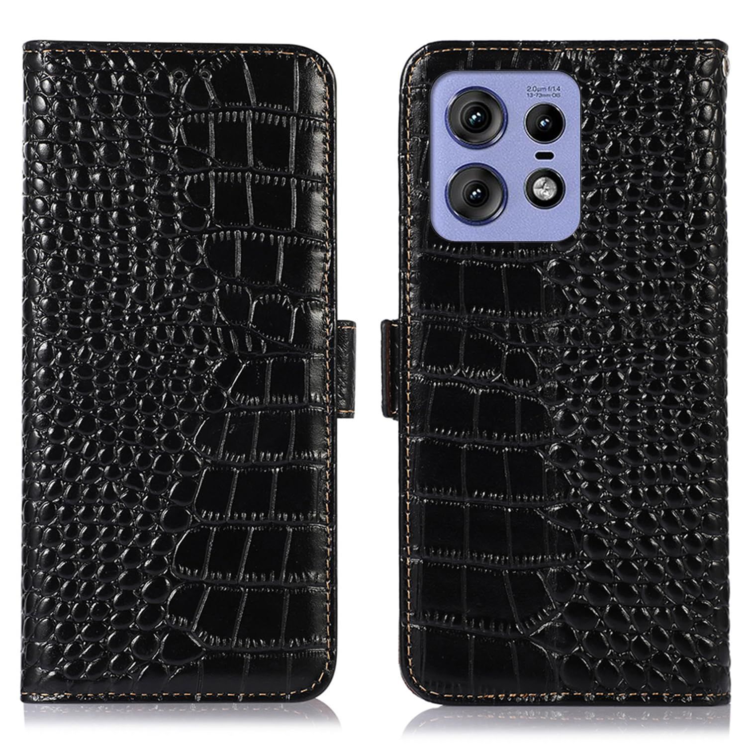 【新着商品】鰐柄 クロコダイル柄 財布型 耐衝撃 牛革 Pro [RFIDブロッキング] Pro カード収納 50S 50S マグネット式ボタン Edge 横置きスタンド機能 Edge 便利 モトローラ ワニ柄 財布型携帯 本革 ス