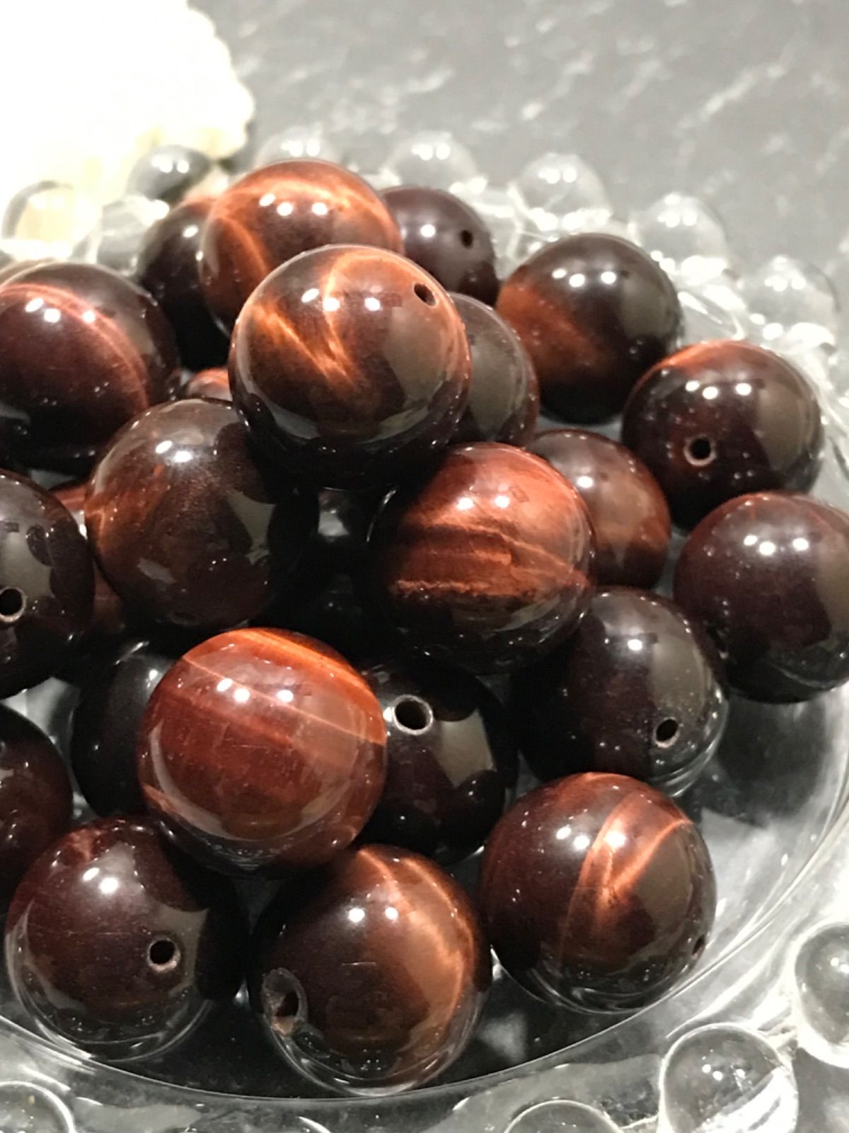 SHOP》14mm玉【雄牛目石/ブルズアイ/虎目石】1mm穴パーツ30個 （14mm玉 