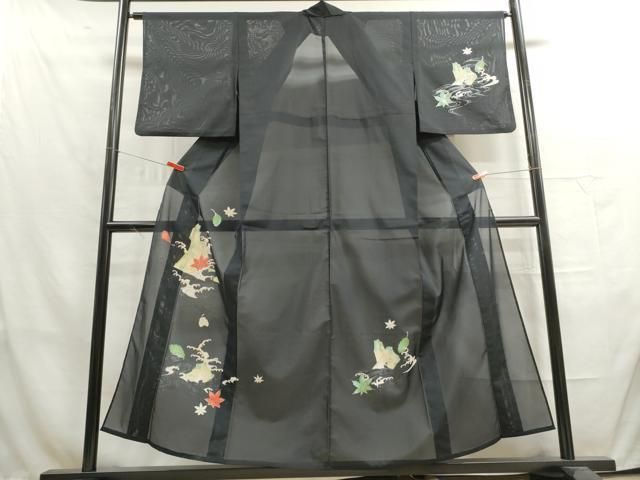 平和屋着物＊夏物 小紋 絽 蔦の葉文 銀彩 洗える着物 DAAV4237ud