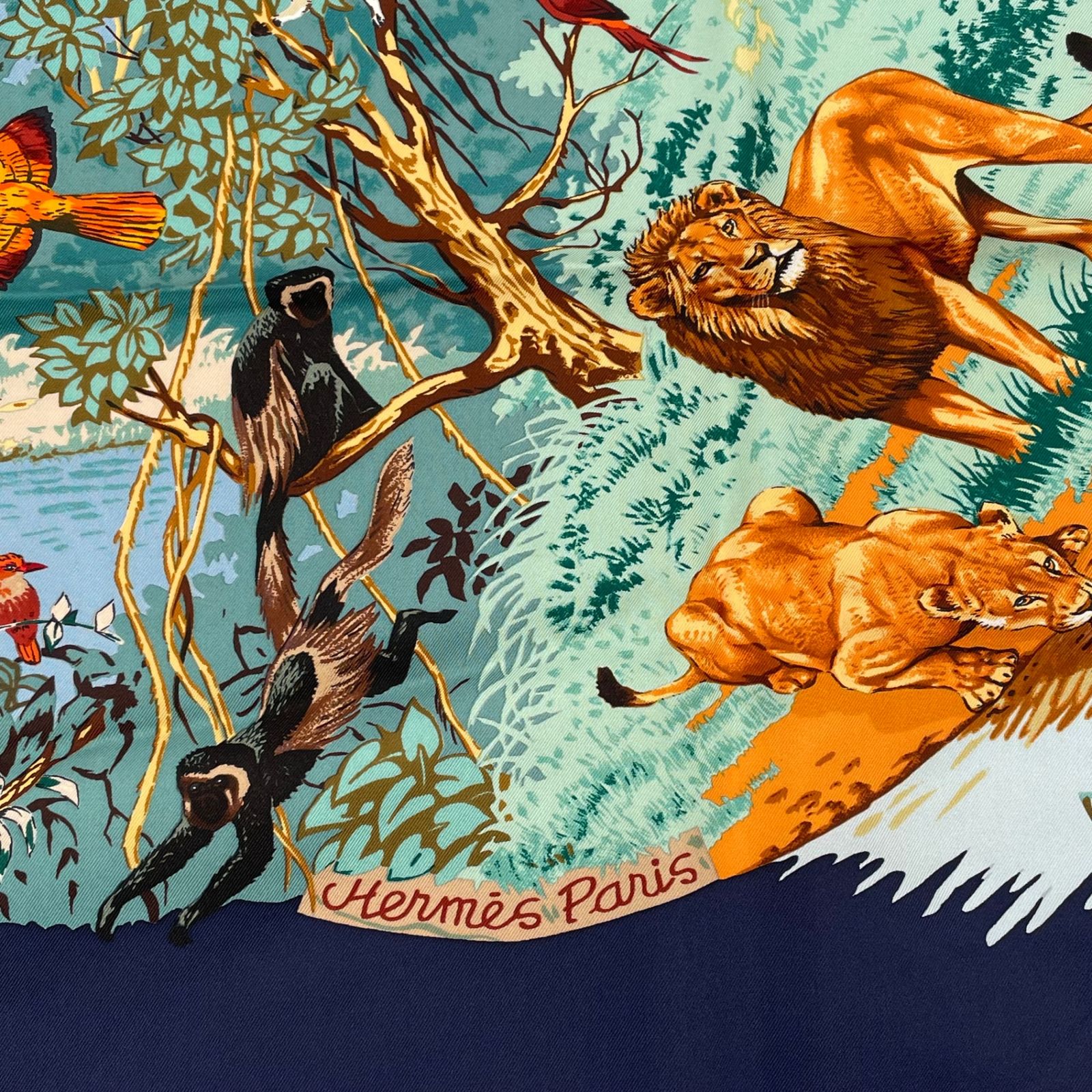 極美品 HERMES エルメス スカーフ カレ90 AFRICA アフリカ ネイビー 