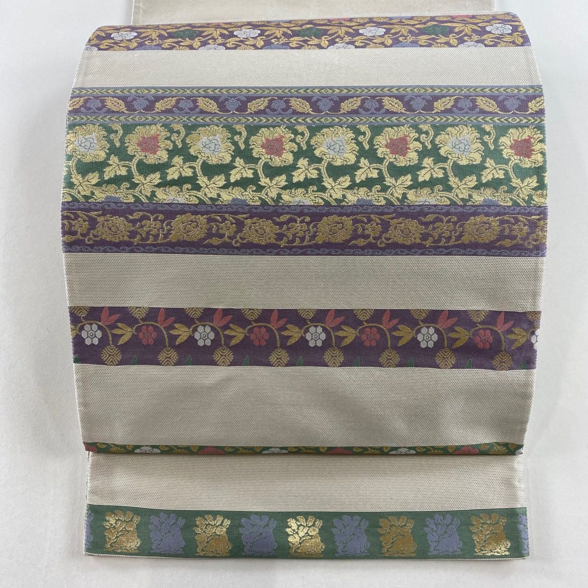 袋帯 名品 草花 花うさぎ 箔 クリーム 六通 正絹