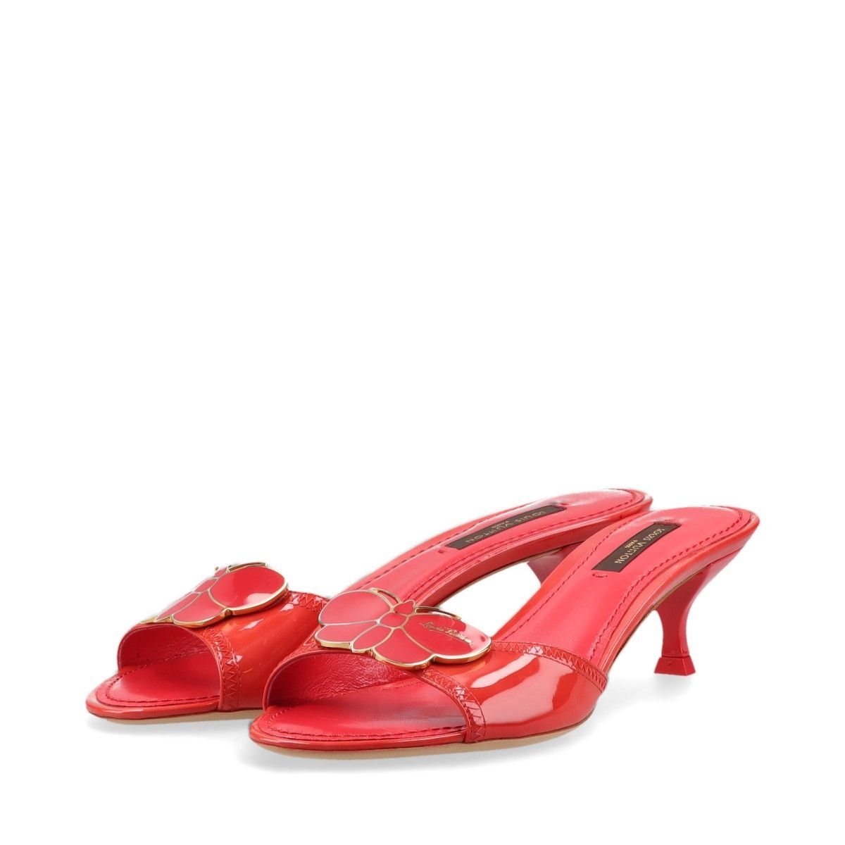LOUIS VUITTON ルイ ヴィトン 08年 バタフライ Vマーク パテントレザー ミュール レディース 35 BL0048 レッド イタリア製